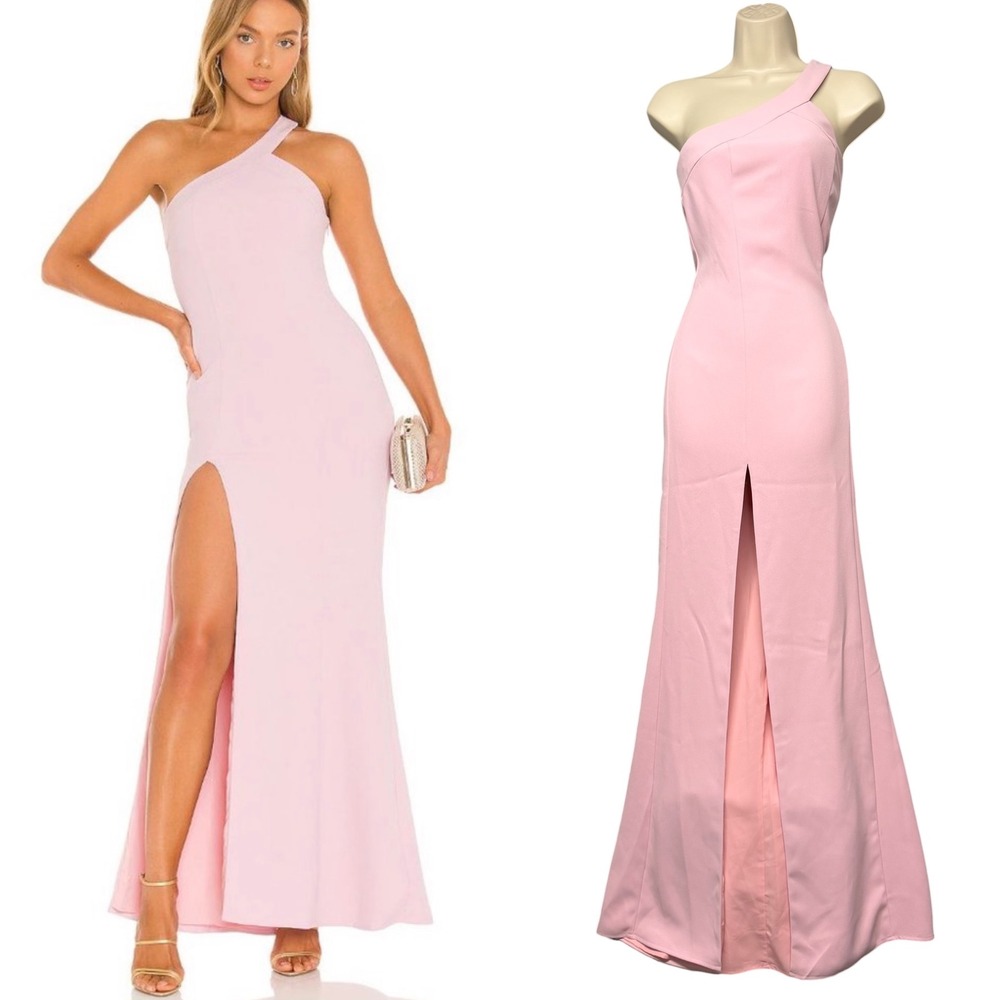 NBD Revolve One Shoulder Gown Womens S Pink Asymmetrical High Slit‎ Formal Dress